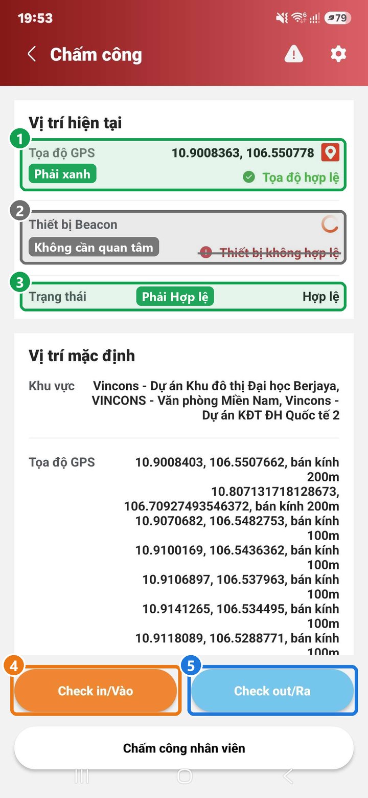 Màn hình chấm công ILV có đánh số 1 đến 5