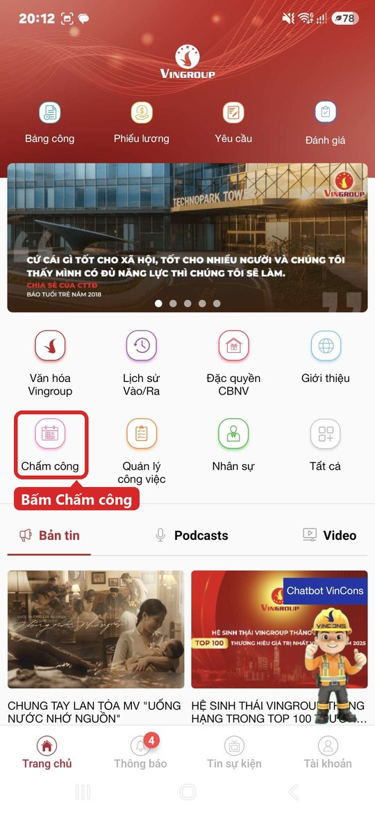Trang chủ ILV, khoanh ô Chấm công