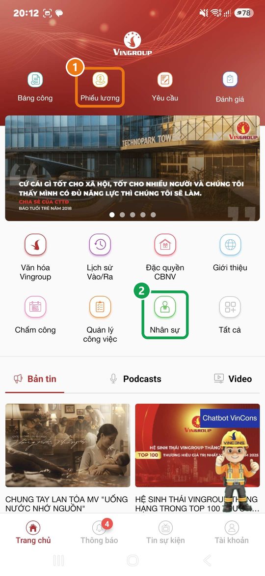 Trang chủ ILV, số 1 là Phiếu lương, số 2 là Nhân sự